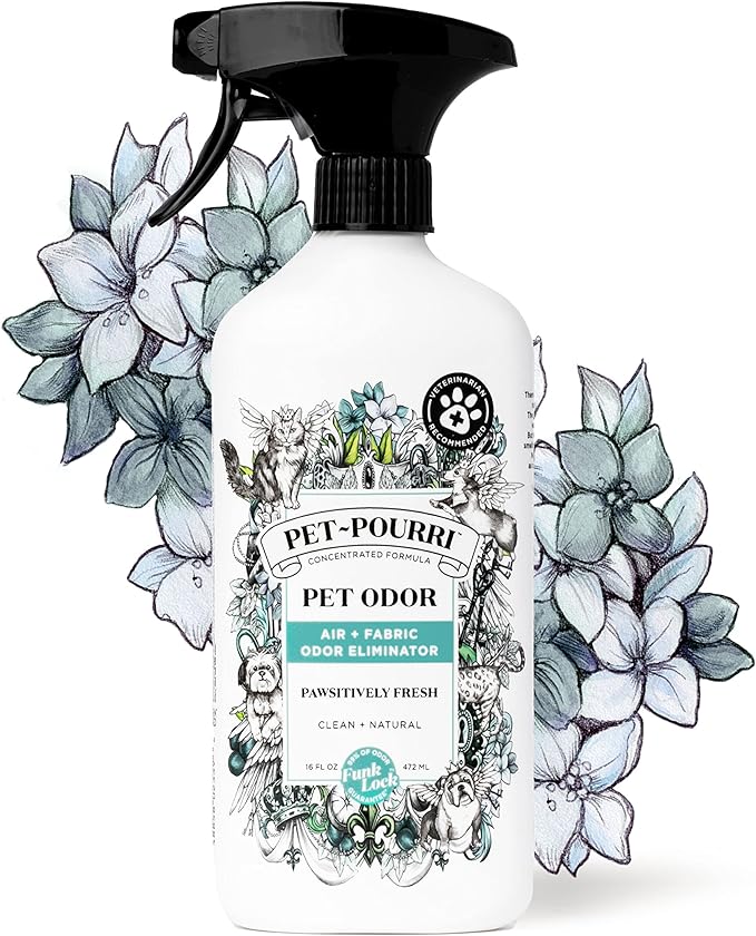Pet-Pourri Pet Odor Air + Fabric Odor Freshener Spray, Pawsitively Fresh, 16 Fl Oz (Pack of 2)