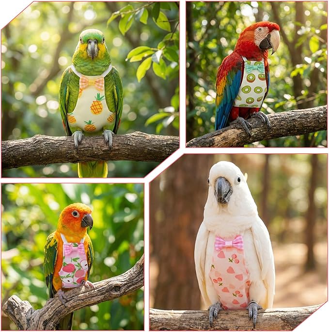 5 Pcs Bird Diaper, Parrot Nappy with Waterproof Inner Cute Parrot Pants Reusable Cockatiel Clothes Flight Suit for Parakeet Cockatiel Mini Macaw Budgie Canary