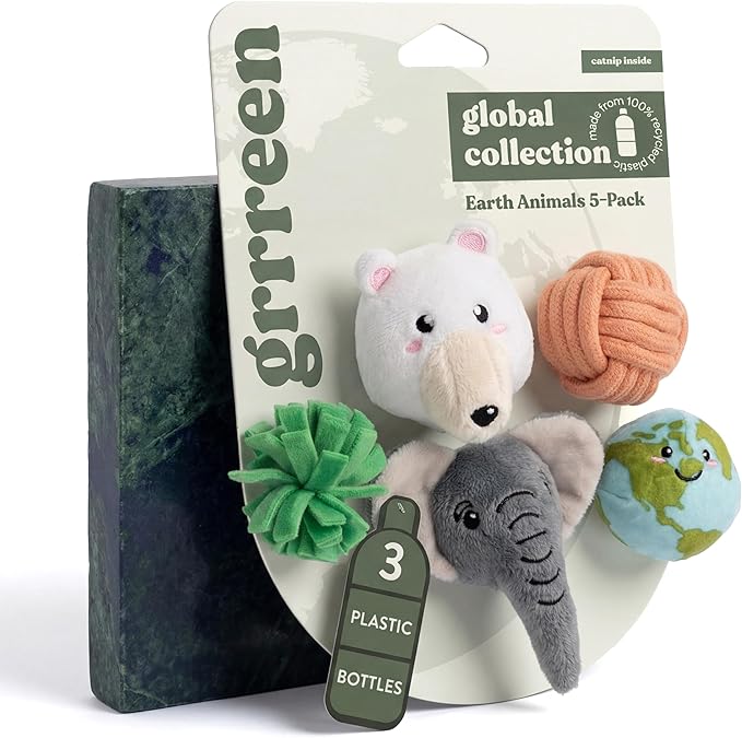 Cat Toys | Plush Toy Earth Animals (Value 5-Pack) Cat Toys for Indoor Cats | Eco Friendly Toy Made from Non Toxic Materials