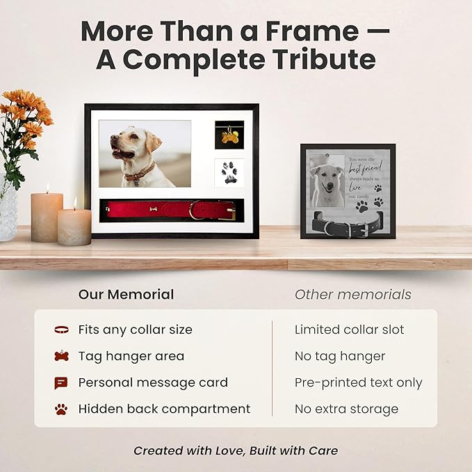 Dog Memorial Frame Shadow Box | Meaningful Pet Memorial Gifts for Dogs | Dog Bereavement Gifts with Unique Tag Slider, Fits All Collars & Hidden Compartment | Black 11x14 in