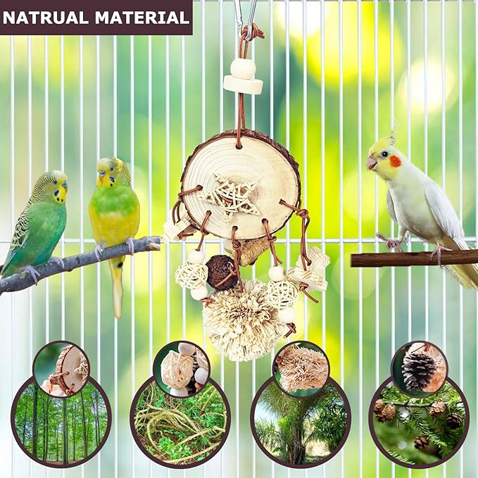 Bird Chew Toys, Natural Wood Toys Hanging Chewing Toys Aviary Cage Accessories for African Grey, Parrotlet,Cockatoos, Parrots, Parakeet, Cockatiel, Conures, Budgie, Lovebirds