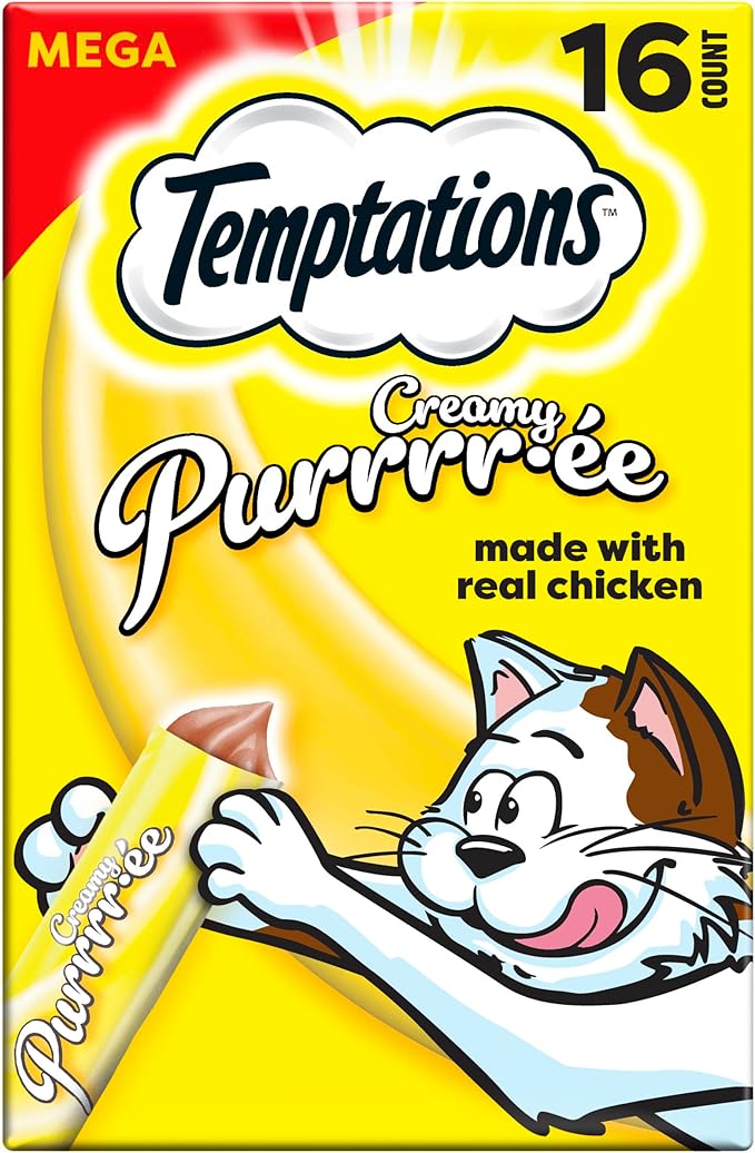 Temptations Creamy Puree Squeezable Lickable Cat Treats, Wet Cat Treats with Chicken, 0.42 oz. Tubes, 16 Count