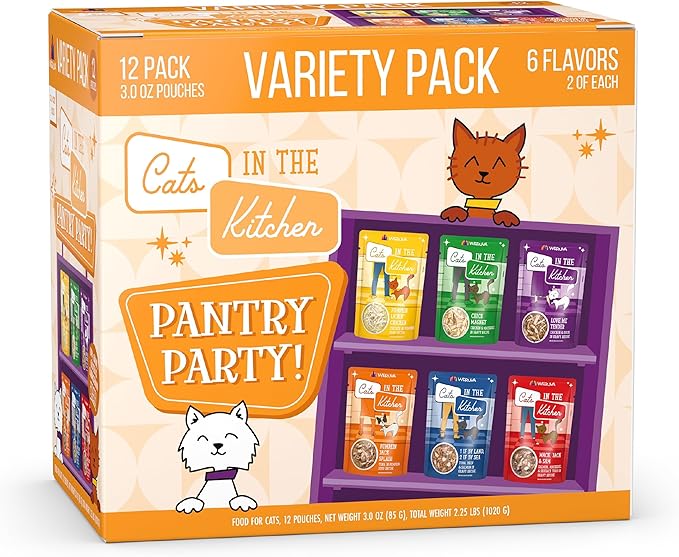Weruva Cats in The Kitchen, Pantry Party Pouch Variety Pack in Gravy Cat Food, 3oz Pouch (Pack of 12)