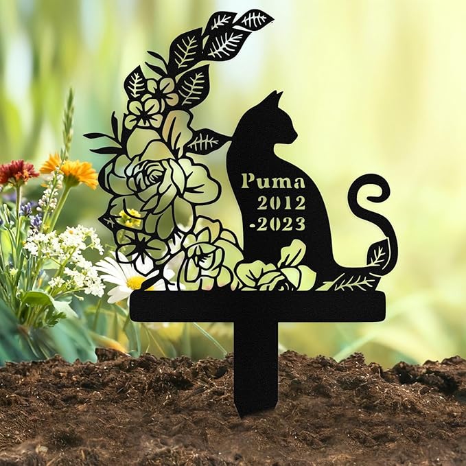 Custom Cat Grave Marker Outdoor, Personalized Metal Cat Memorial Grave Stake with Name and Date, Outdoor Waterrproof Cats Memorial Plaque
