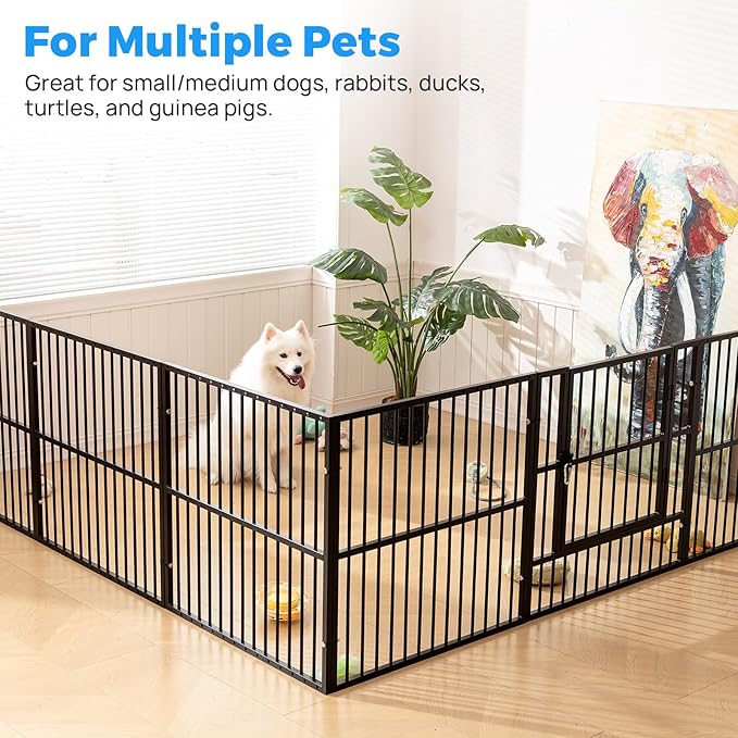 Dog Playpen - 32" Height Dog Pen, Heavy Duty Puppy Pen with Door, Safe & Sturdy, Easy Assemble for Indoor/Outdoor Pet Playpen (12 Panels with Door, Black)