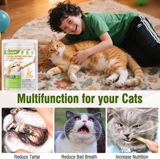 3.52oz/100g Freezed Dried Cat Chew Sticks, Cat Dental Treats for Freshens Breath and Controls Tartar, Feline Teething Sticks