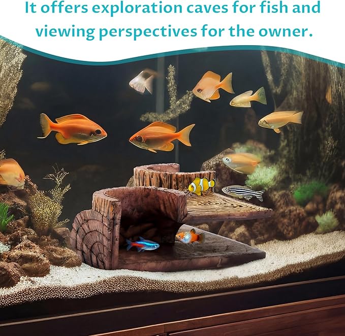 2 Pcs Aquarium Underground Tunnel Cave Wood Like, 5.1 x 2 x 2.7 Inch Fish Hideout for Aquarium, Decoration for Guppy, Corydoras Catfish, Loaches, Corydora Catfish Bettas Pleco and Shrimps