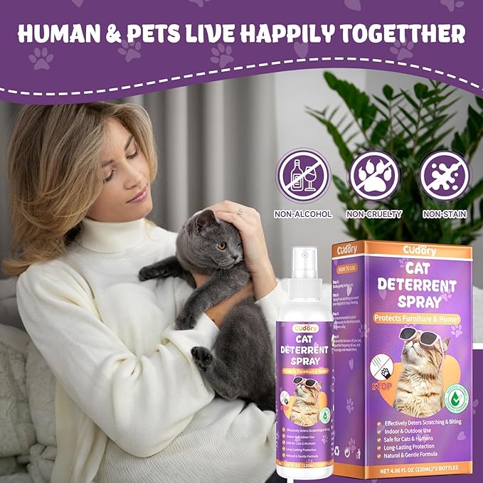 2 Pack Cat Deterrent Spray Indoor & Outdoor– Cat Repellent Spray for Scratching & Marking – Anti-Scratch Deterrent for Furniture, Walls, Cords & Plants – Cat Spray for Training & Behavior Correction