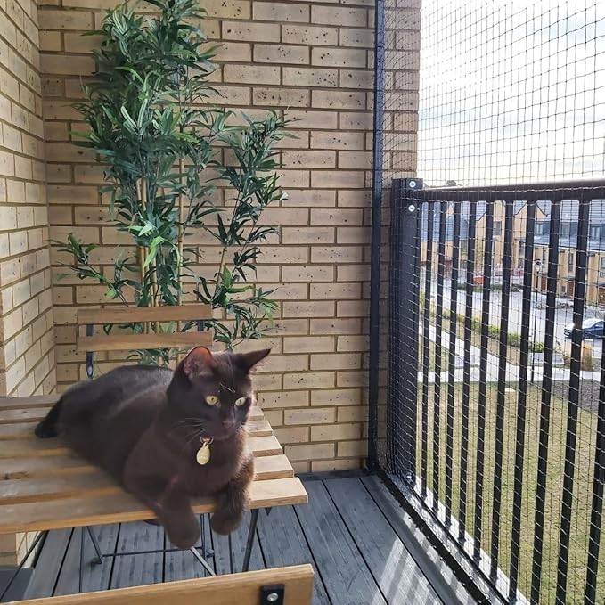 Cat Balcony Rail Net, 10 x 26 ft Cat Anti-Fall Netting Pet Balcony Mesh Fence Net Dog Fence Nets Black Nylon Pets Anti-Fall Mesh Fence