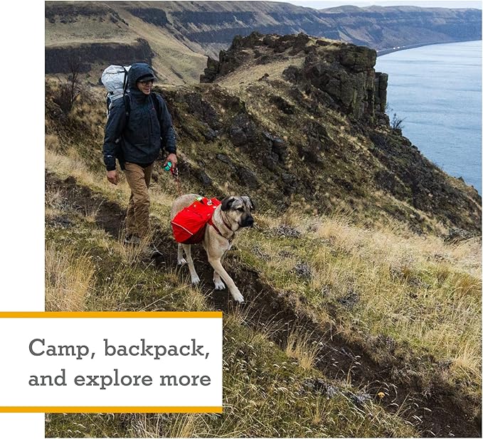 Ruffwear, Palisades Dog Backpack, Multi-Day Pack with Removable Saddlebags & 2x1L Hydration Bladders, Cross-Load Compression, Breathable Adjustable Harness, Reflective Trim, Red Sumac, Small