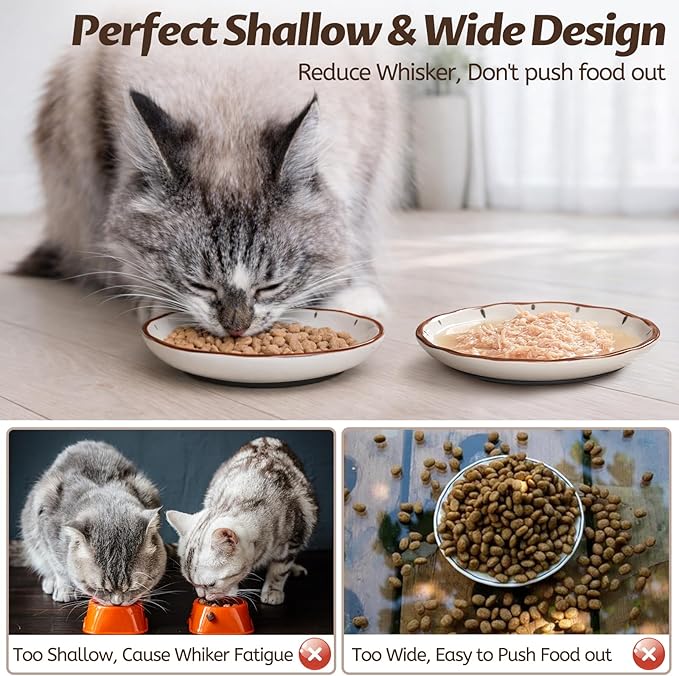 Clock Cat Food Bowl,Non-Slip Silicone Bottom Cat Bowls for Indoor Cats,Anti Whisker Fatigue Cats Dishes Set,Shallow Wide Kitten Plates for Food and Water,3 Pack
