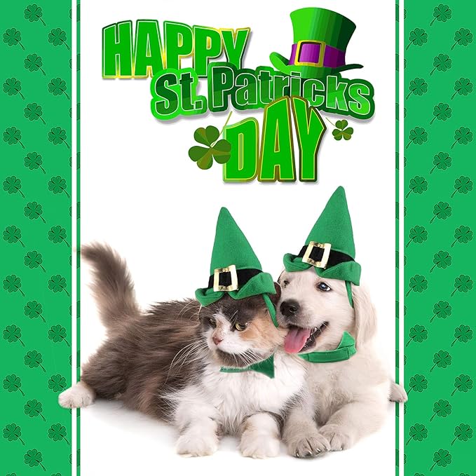 PETLESO St. Patrick's Day Pet Green Hat, Cat Irish Leprechaun Costume Adjustable Cap for Small Dogs, Cats & Rabbits, Parades & Photo Shoots Headwear, Small