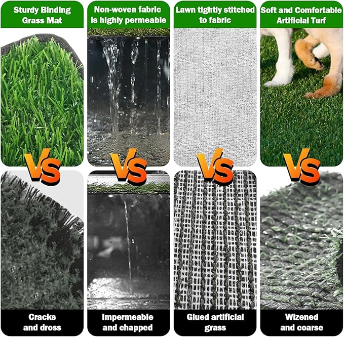 Dog Grass Mat with Pee Pad 20×25", Small Dog Litter Box Indoor Artificial Turf Grass Porch Waterproof Patio Potty Tray for Doggie Reusable Washable and Lawn for Replacement Puppy Training
