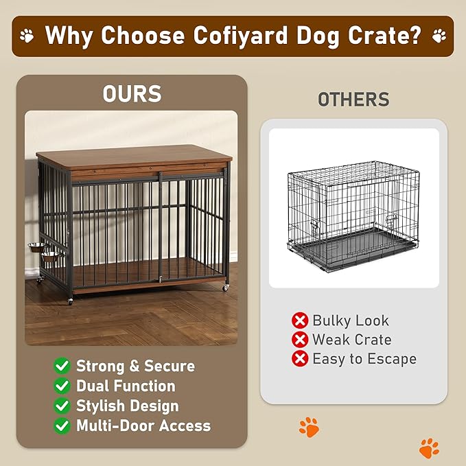 Dog Crate Furniture, 47’’ Wooden Dog Kennel Indoor with Sliding Front Door, Multi-Side Openings & Feeding Window Pet Cage House as TV Stand(Brown)