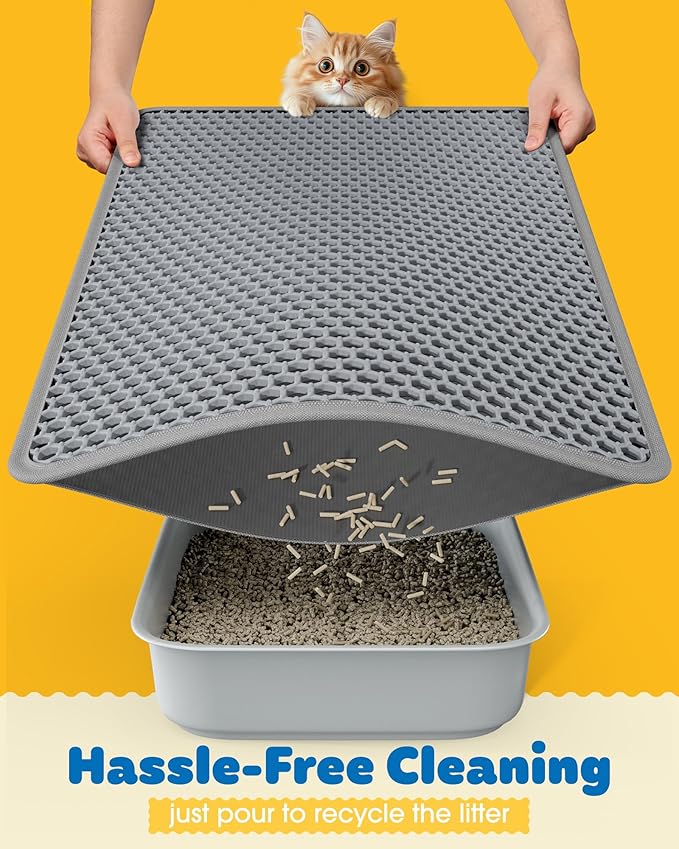 35" x 30" Cat Litter Mats (2-Pack) - Ultra-Large Litter Box Mats with Double Layers, Urine-Proof and Non-Slip Litter Trapping Mats, Easy to Clean Kitty Litter Mats for Floor, Scatter Control, Grey