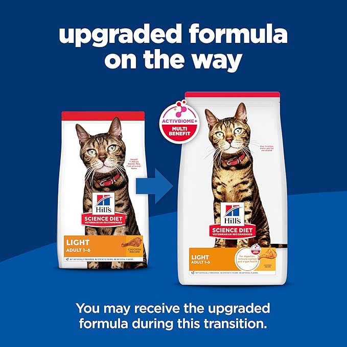 Hill's Science Diet Light Adult 1-6 Dry Cat Food for Weight Management Support, Chicken Recipe, 4 lb. Bag