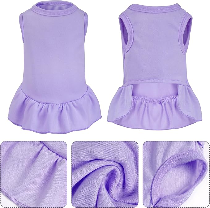 Dog Dresses Cat Skirt Solid Color Dog Clothes Summer Sleeveless Puppy Girl Clothes for Small Pet Dogs Cats (Light Purple, Medium)