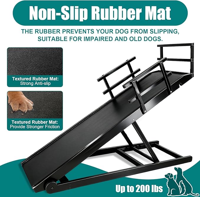 CypherX Dog Ramp for Couch or Bed, 18" W Folding Wooden Pet Ramp with Anti-Slip Rubber Mat & 3 Removable Safety Side Rails, 6 Adjustable Height from 17" to 29" for Small & Large Dogs & Cats