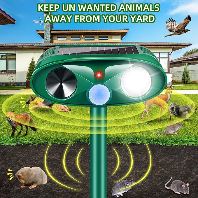 2026 Solar Ultrasonic Animal Repellent Outdoor Motion Activated Cat Deer Repellent IP65 Waterproof Squirrel Raccoon Fortress Pro Skunk Rabbit Dog Bird Deterrents Animal Repeller for Garden Yard,2 Pack