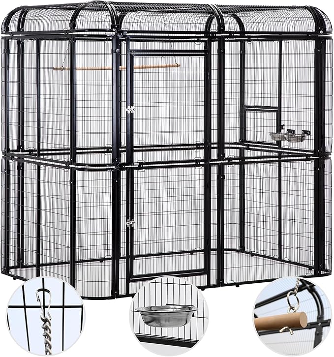 87-Inch Heavy Duty Walk-in Bird Cage with Cover – Large Outdoor Aviary Metal Birdcage with Stand, 7.22x5.25x6.8ft Flight Space for Macaw, Budgie, Conure, Lovebird, Parakeet, Cockatiel