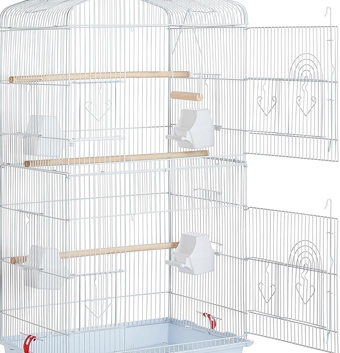 Topeakmart Open Top Medium Parrot Flight Bird Cage for 2 Parakeets, White