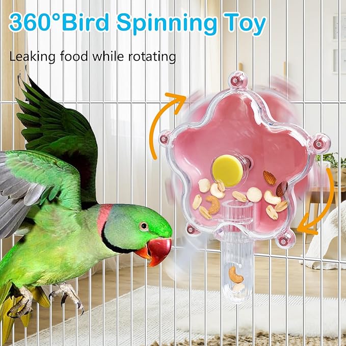 BNOSDM Bird Foraging Toys Cockatiel Foraging Wheel Parrot Cage Spinning Toys Parakeet Enrichment Puzzle Feeder Toy for Budgies Lovebirds Canaries (Pink)