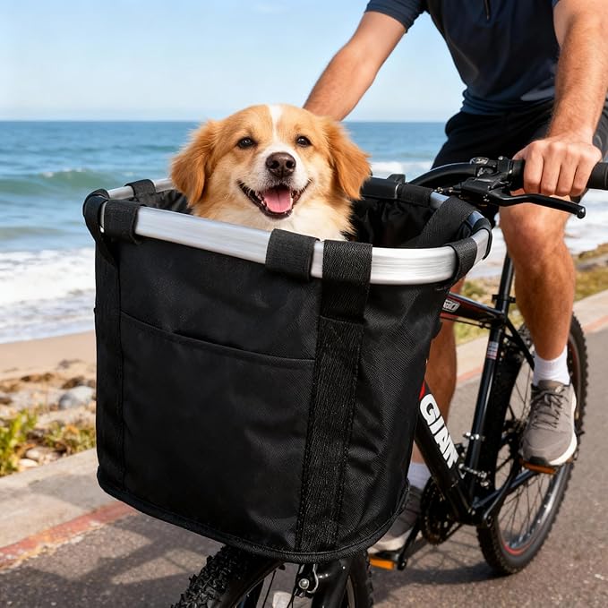 Bicycle Basket Bike Front Basket Folding Detachable Cycling Bag- Perfect Removable Dog Basket for Bike- Pet Cat Dog Carrier Easy Install Quick Released