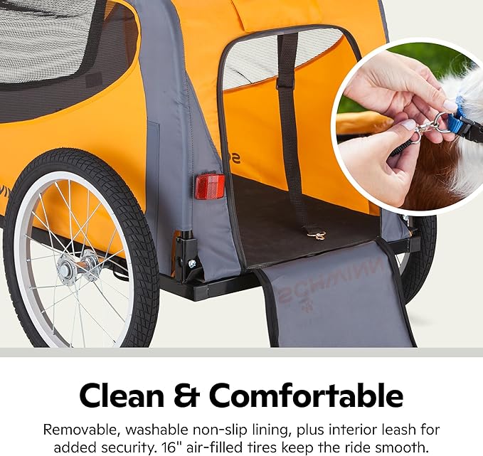 Schwinn Rascal Pet Trailer, Holds Pets Up to 50 or 100 lb, Universal Coupler, Folding Frame, Quick-Release Wheels, Rear Doggy Door, Leash, Washable Liner, Bug Screen, Schwinn Bike Trailer for Pets