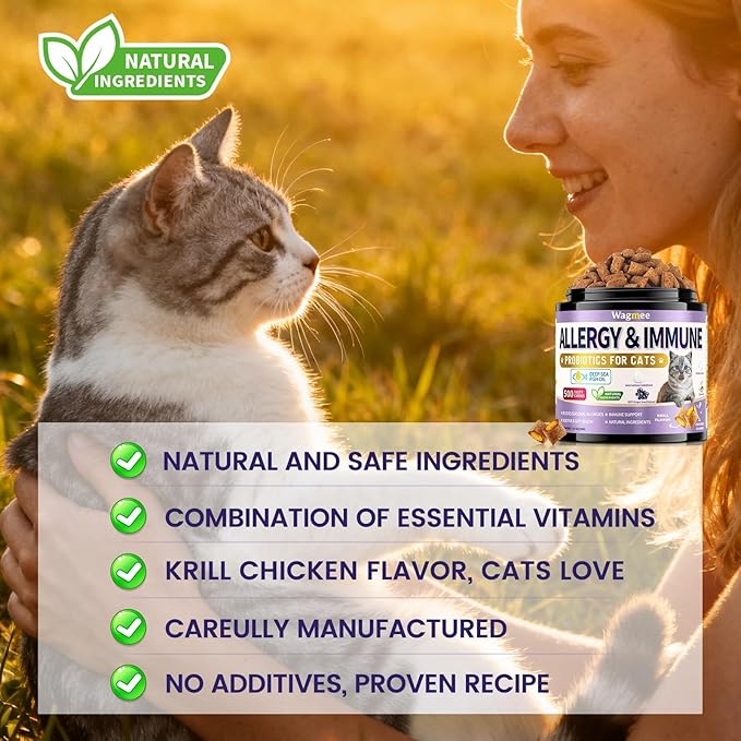 Cat Multivitamin with Fish Oil, 10 in 1 Taurine for Cats Vitamins Treats - 500 Crunchy & Creamy Chews Supports Energy, Bone, Joint, Skin & Coat Health - with Omega 3s, Biotin for All Breeds & Ages