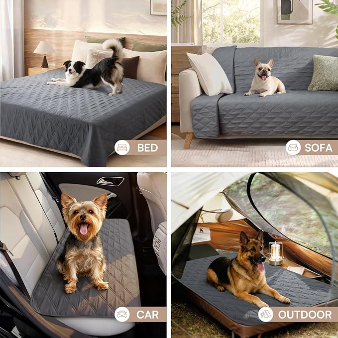 Luciphia 100% Waterproof Couch Cover Blanket for Dogs Anti-Slip Pet Couch Protector Sofa Mat Puppy Cat with Non-Slip Bottom, Grey, 68x82 Inch