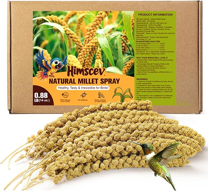 Natural Sun-Dried Spray Millet for Birds - 0.88LBS, Non-GMO Healthy Bird Treat Food for Parakeets, Cockatiels, Parrots, Lovebirds, Finches & Canaries