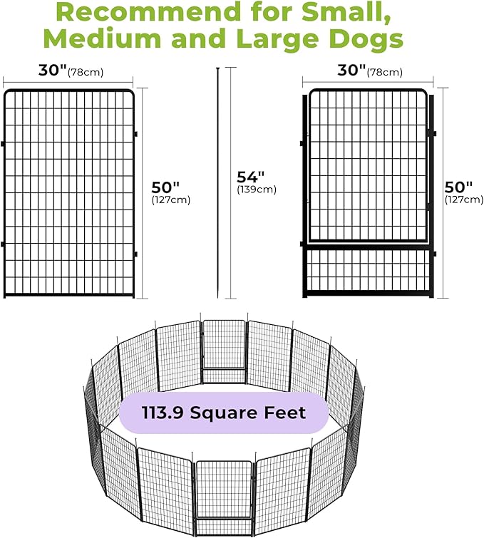SunsGrove Dog Playpen Outdoor with Wider Door, Heavy Duty 50 Inch 16 PanelsDog Pen, Anti Rust Dog Fence Indoor, Easy Insert into Soil, Pet Playpen for Yard RV Camping