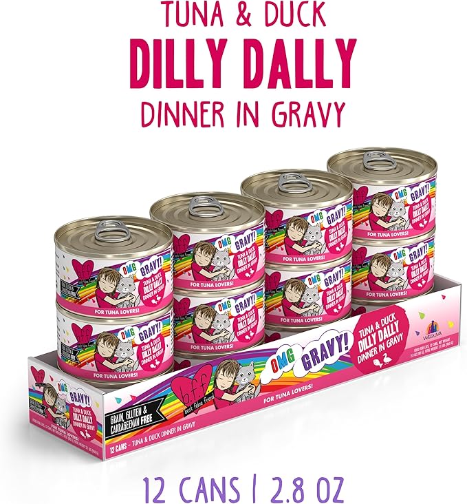 Weruva B.F.F. OMG - Best Feline Friend Oh My Gravy!, Tuna & Duck Dilly Dally with Tuna & Duck, 2.8oz Can (Pack of 12)