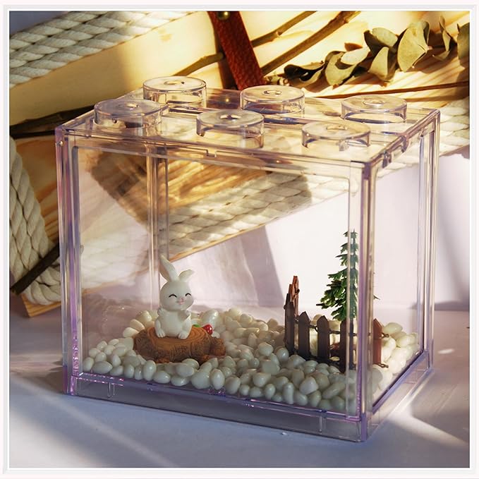 Small Betta Fish Tank, Stackable Mini Aquarium Tank Kit with Aquarium Gravel & Forest Micro Landscape, 0.6 Gallon Acrylic Cube Fish Bowl for Sea Monkeys Shrimp Snails (Clear)