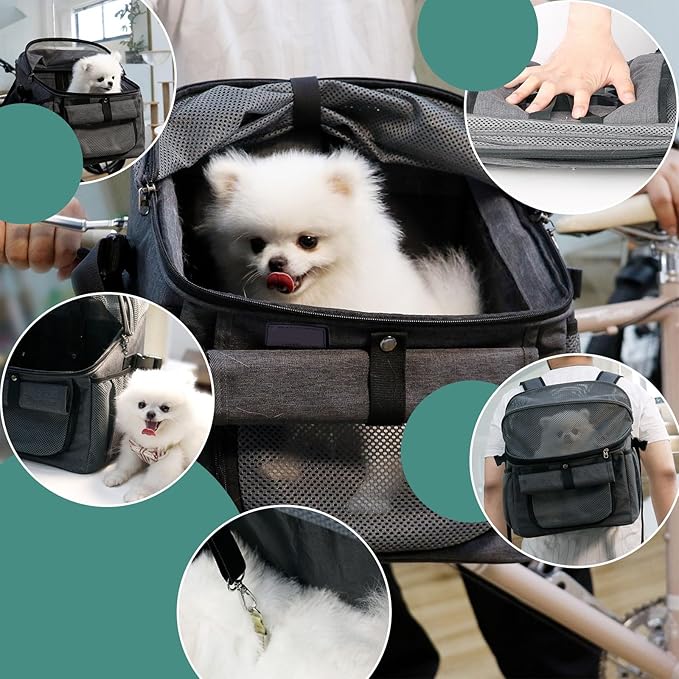 Qivine Dog Bike Basket,Dog Carrier for Bicycle Foldable Bike Pet Carrier with Handlebar Adapter Bicycle Carrier Backpacks for Small Medium Cats,Dogs