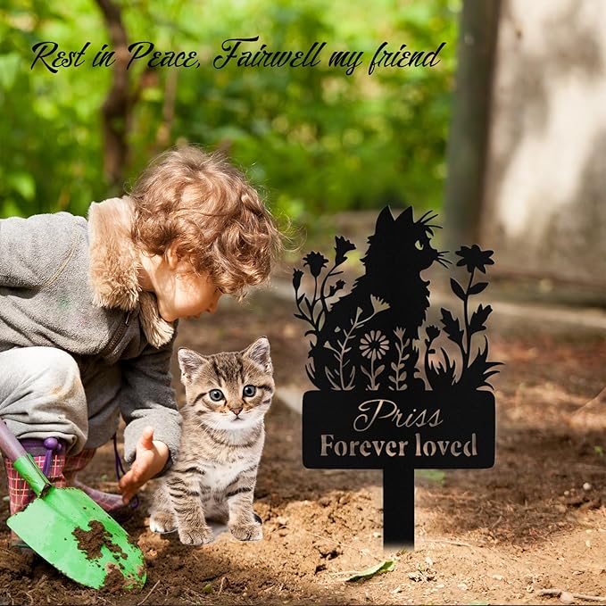 Custom Cat Grave Marker Outdoor, Personalized Metal Cat Memorial Grave Stake with Name and Date, Outdoor Waterrproof Cats Memorial Plaque