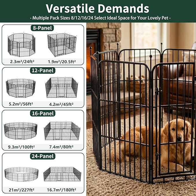 Metal Dog Playpen 47" 8 Panels for Medium Large Dogs, Indoor Outdoor Exercise Pen for Yard RV Camping, Thickened Steel Tube, Gravity Lock & Ball Head Iron Rods