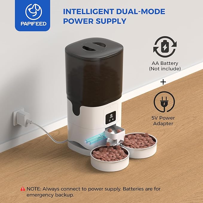 PAPIFEED 7L Automatic Cat Feeder for 2 Cats - 2.4G WiFi Timed Auto Feeder with APP Control, Cat Food Dispenser with Alexa for Multiple Cats, Detachable for Easy Clean, 1-10 Meals Per Day - White