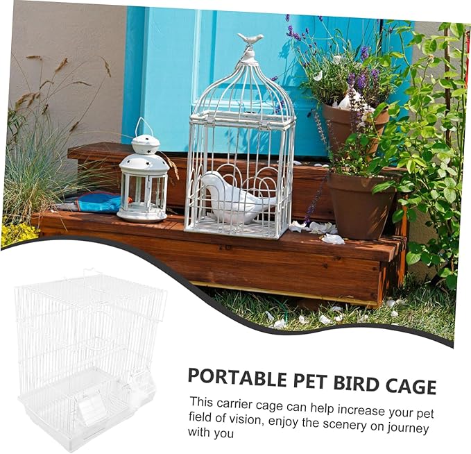 Happyyami Metal Bird Carrier Cage Portable Parrot Travel Cage for Pearl Jade Finches Painted Eyebrow Birds with Breathable Wire Structure Stylish Home Decor