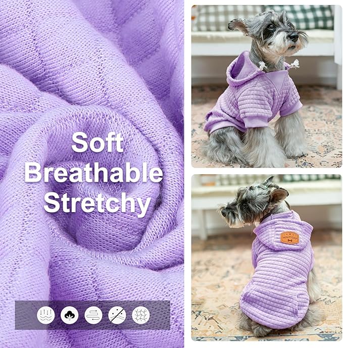 BEAUTYZOO Medium Dog Hoodie Sweater with Pockets, Dog Clothes for Small Medium Dogs Boy Girl, Waffle-Like Laminated Cotton Pet Coats with Hat and Leash Hole, Purple XL