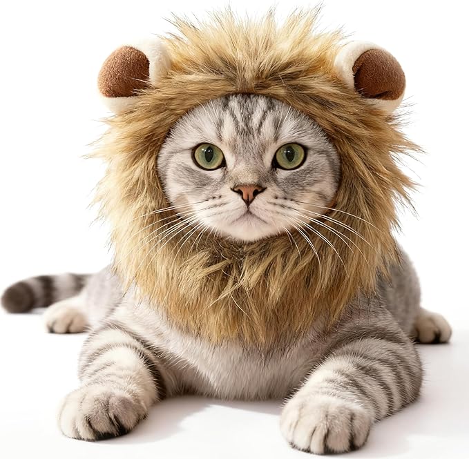 Cat Halloween Costumes - Adjustable Lion Mane Wig Pet Costumes for Cats (S)