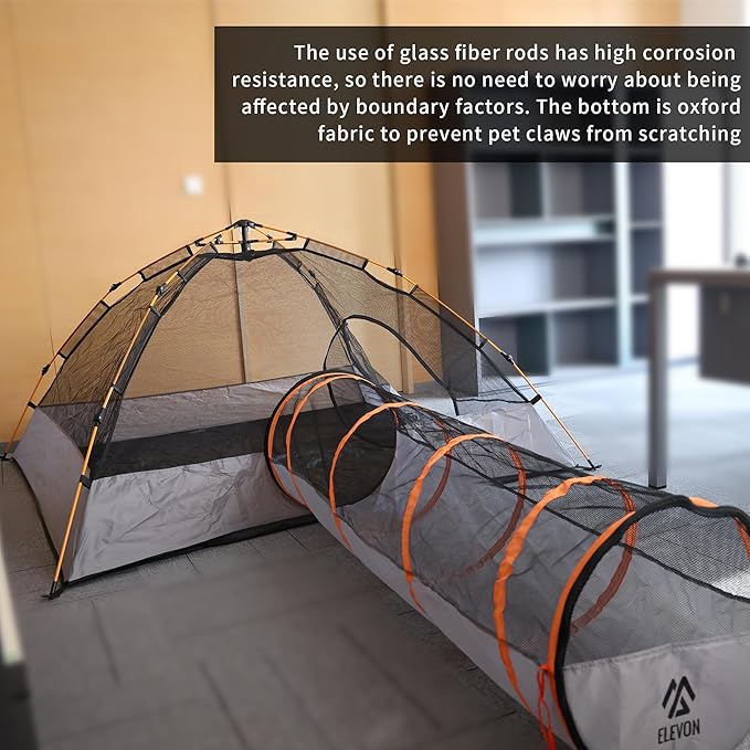 Elevon Pet Enclosure Tent Suitable for Cats and Small Animals, Indoor Outdoor Playpen Portable Exercise Tent with Carry Bag, 74" x 74"x 36", Cat Tent with Cat Tunnel