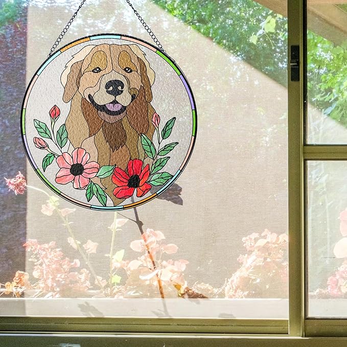 Lovely POD Custom Pet Portrait Stained Glass Suncatcher, Personalized Dog Photo Memorial Ornament Window Hanging, Remembrance Sympathy Gift for Loss of Fur, Bereavement Keepsake, Home Decor