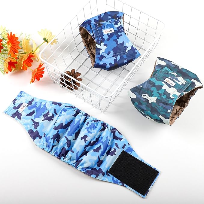 5 Pack Dog Diapers Male Reusable, Premium Belly Bands for Dogs, High Absorbing Male Dog Pee Wraps for Doggie in Incontinence or Excitable Urination Camouflage Pattern XS