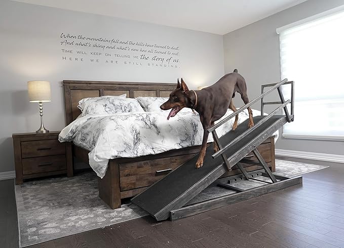 Large Dog Ramp for Bed, by DoggoRamps – Extra Wide Dog Ramp for Large Dogs to Get on High Beds up to 35" Tall – Wide Ramp with Rails, Platform & Non-Slip Grip – Made in N America from Solid Hardwood