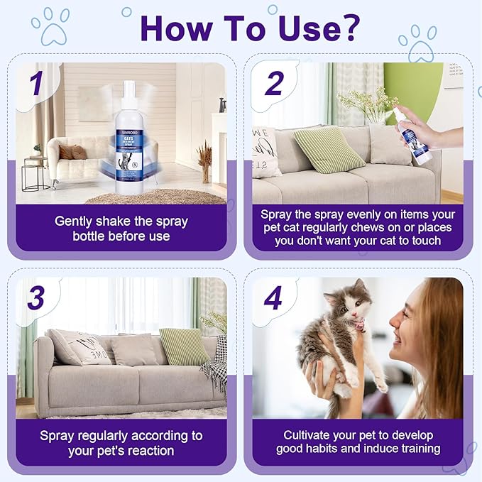 Cat Deterrent Spray - Natural Safe Cat Repellent Spray for Furniture Protection,Effective Indoor & Outdoor Training Aid to Stop Pee Spraying, Chewing & Scratching (2 Pcs)