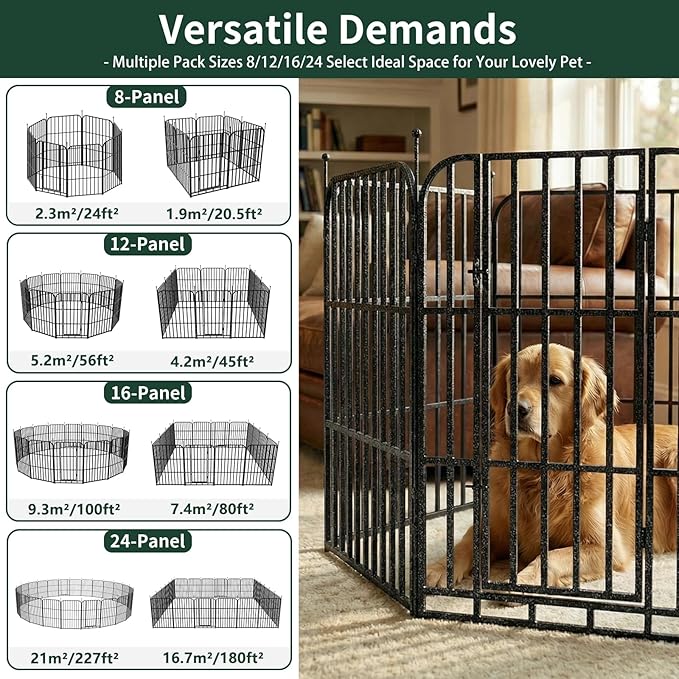 Metal Dog Playpen 40" 12 Panels for Medium Large Dogs, Indoor Outdoor Exercise Pen for Yard RV Camping, Thickened Steel Tube, Gravity Lock & Ball Head Iron Rods