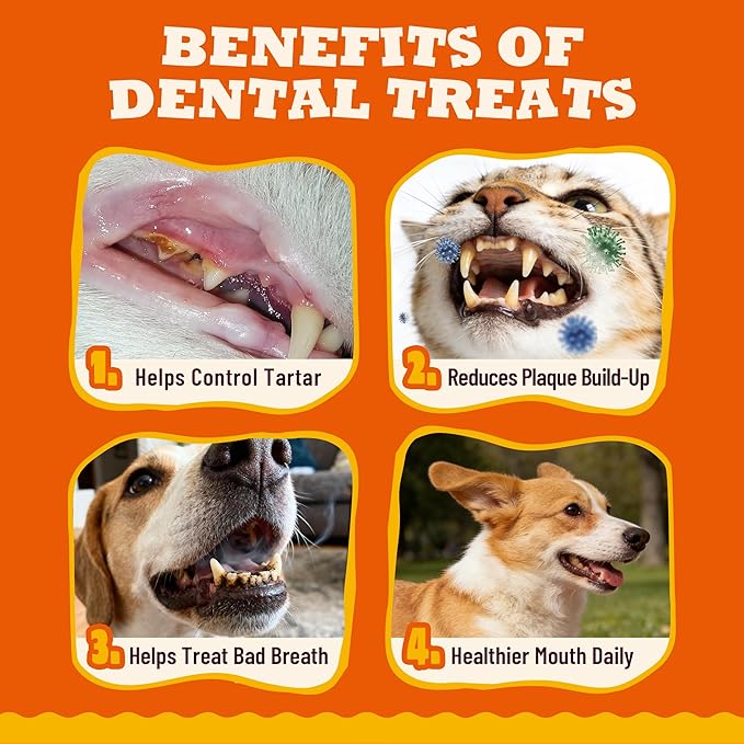 13.05oz Dental Treats for Cats & Small Dogs - Healthy Cat Teeth Cleaning Treats for Freshens Breath and Controls Tartar - Crunchy Dental Chews for Puppy Training Snacks