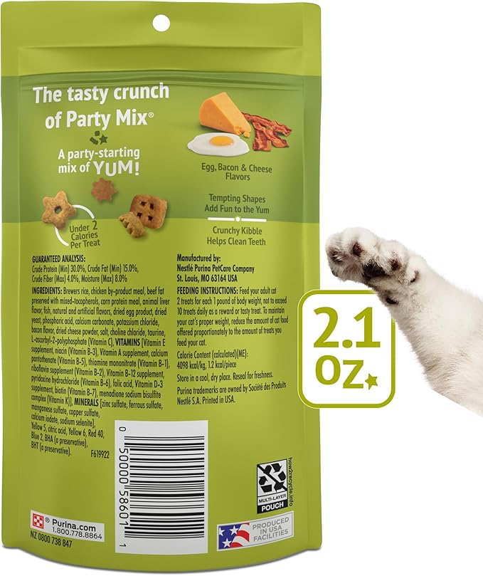 Friskies Purina Party Mix Morning Munch Crunch Cat Treats - 2.1 oz. Pouches,(Pack of 20)