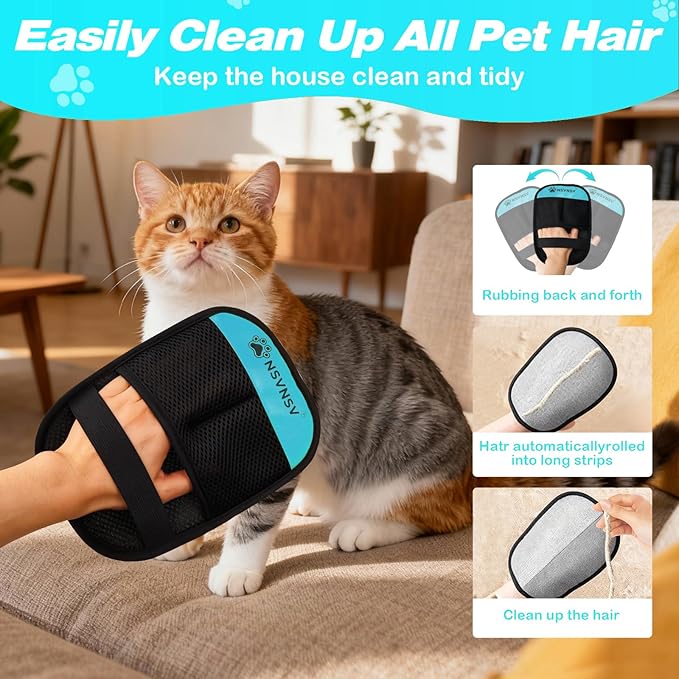 Pet Hair Removal Glove for Dog and Cat, Reusable Pet Hair Remover, Magic Brush Pet Hair Removal Tool, Pet Grooming Gloves for Couch, Clothing, Carpet, Furniture, Car Seats, Blue, 1pcs